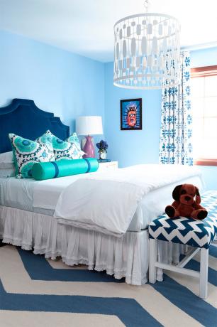 Foto eines Schlafzimmers in Blautönen
