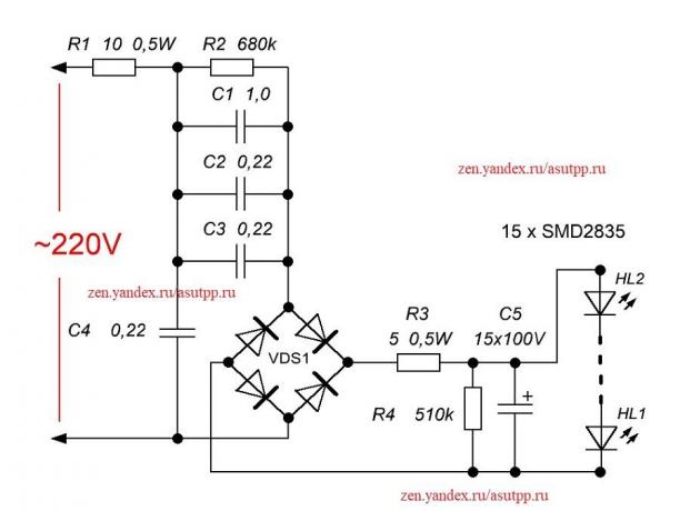 Schematische Darstellung einer einfachen LED-Lampentreiber