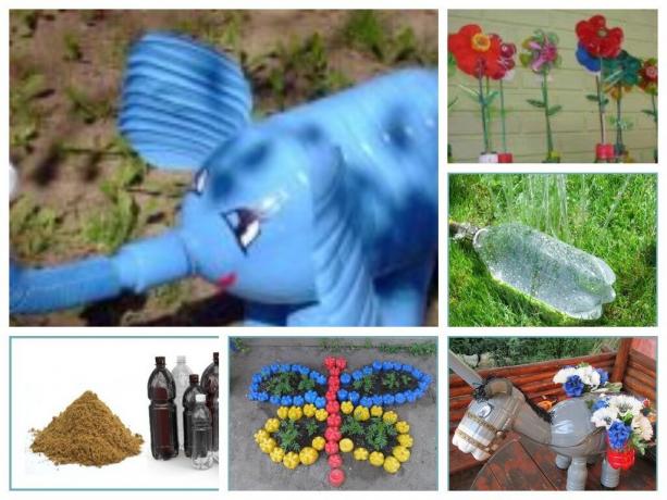 Handwerk für Garten, Hof, Garten mit seinen eigenen Händen aus Plastikflaschen mit Fotos