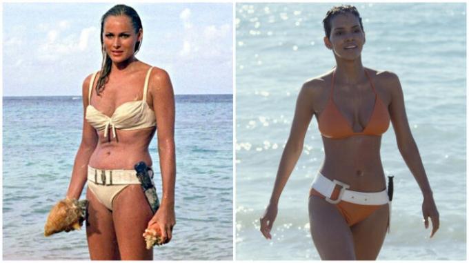 Bond-Girl im Bikini Ursula Anders (1962) und Halle Berry (2002).