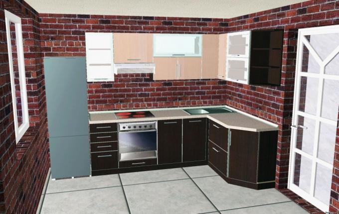 Küchenschrank mit Arbeitsplatte, Boden, Preis, Fotobeispielen sowie Anweisungen mit einem Video zur Installation
