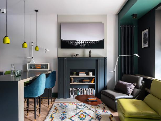 Grüner Schlafzimmer, Küche und Decke: Stilvolle odnushka 38 m²