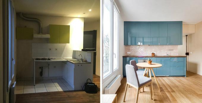 Kleine dvushka 26 m² mit einem Schlafzimmer hinter dem Glas: Before & After