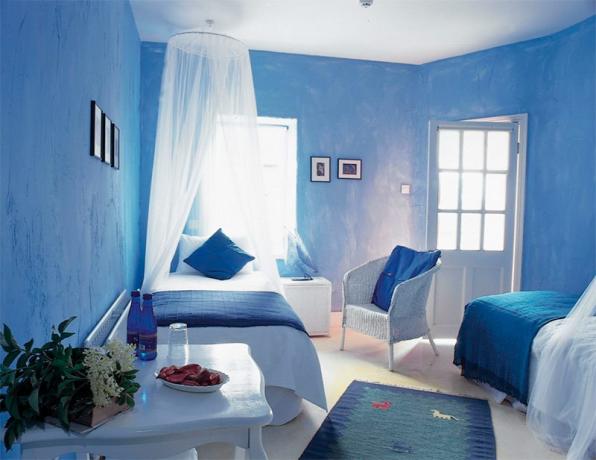 Foto eines Schlafzimmers in blau