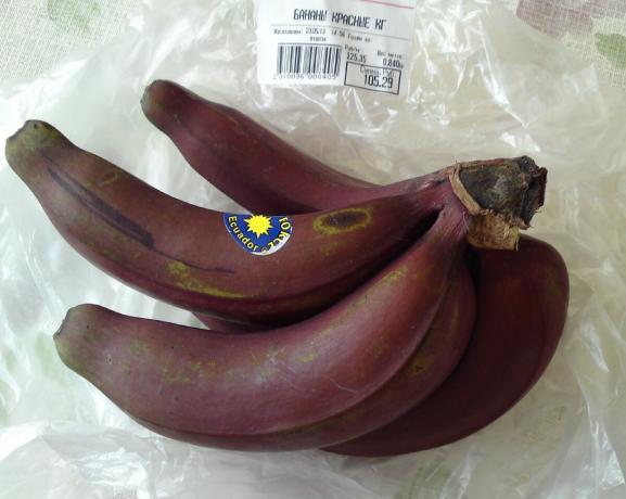 Regalen der Supermärkte gab es rote Bananen: was sie schmecken? Ich teile ihre Erfahrungen