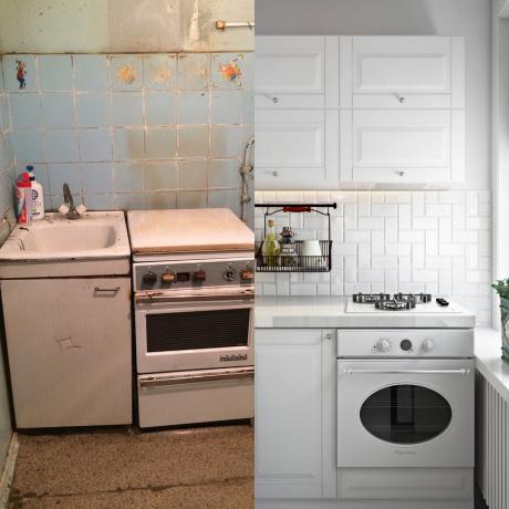 Küche vor und nach der Reparatur