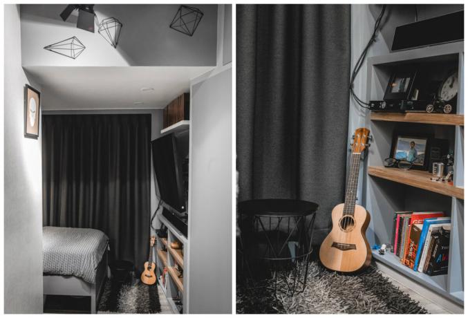 In den Farben grau: 17 m² mit einem Schlafzimmer und Ankleideraum für videoblogera