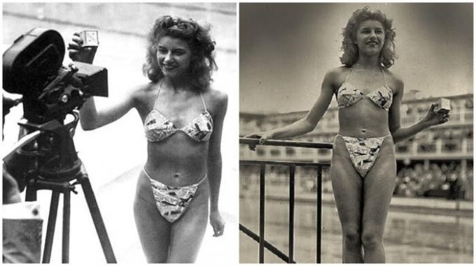 19-jährige Tänzerin Micheline Bernardini - die einzige, die in einem Bikini (1946) verunreinigen vereinbart.