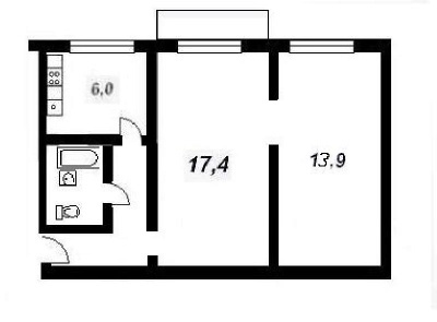 Projekt einer Zweizimmerwohnung Serie II-29-03