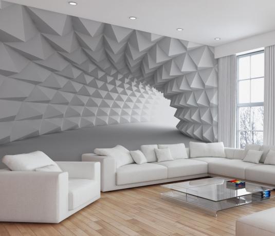 3D-Tapeten erzeugen den Effekt, dass sich der Raum in einer Art Labyrinth oder Höhle befindet